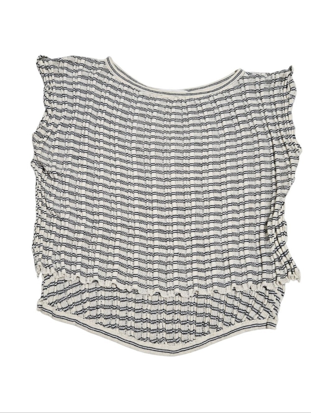 Ioanna Kourbela Woven Cotton Stripe Top in White and Navy View 2